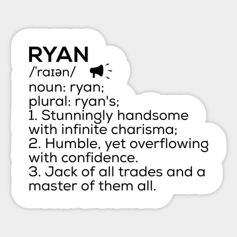 Ryan Name Definition Ryan Meaning Ryan Name Meaning - Ryan Male Name , Ryan Name , Buy your Ryan Name Gifts, Ryan Name Shirts, Ryan Name Stickers, Ryan Name Hoodies, Ryan Name Mugs, Ryan Name Masks now. -- Choose from our vast selection of stickers to match with your favorite design to make the perfect customized sticker/decal. Perfect to put on water bottles, laptops, hard hats, and car windows. Everything from favorite TV show stickers to funny stickers. For men, women, boys, and girls. Ryan Meaning, Ryan Aesthetic, Ryan Name, Name Shirts, Name Meaning, Name Mugs, Name Stickers, Name Design, Name Gifts