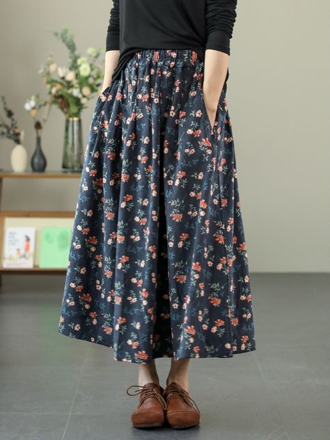 Sku CY-!123976 Material Cotton Style Loose Feature Floral Neckline / Occasion Casual, Vintage Seasons Autumn, Winter Type Skirt Color Coffee, Navy Size One Size Size Chart: Please consult the size chart we provide for this item's measurements to help you decide which size to buy. Please note: There may be 1-3cm differ due to manual measurement. CM Bust Shoulder Sleeve Waist Hip Thigh Length One size / / / 66-100 148 / 79 S / / / / / / / M / / / / / / / L / / / / / / / XL / / / / / / / Skirt Floral Outfit, Skirts For Winter, School Outfits Trendy, Navy Outfits, Clothes Capsule Wardrobe, High Waisted Floral Skirt, Skirt Collection, Seasons Autumn, Cute Skirt Outfits