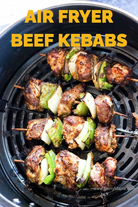 Kabobs Air Fryer, Kebab Recipes Beef, Air Fryer Beef, Air Fryer Recipes Healthy Low Carb, Air Fryer Recipes Keto, Steak Kebabs, Beef Kebabs, Steak Kabobs, Beef Kabobs