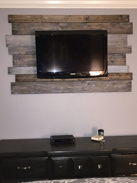 Wall Mount Tv Background, Tv Wall Background Ideas, Wood Behind Tv On Wall, Tv Backboard, Hanging Tv On Wall, Hanging Tv, Inside Pool, Camper Trailer Remodel, House Redo