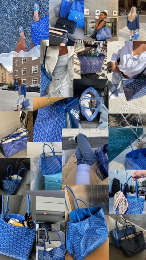 Blue Tote Bag Outfit, Blue Goyard Bag, Goyard Tote Outfit, Goyard Tote Bag, Uni Bag, Dag Make Up, Goyard Tote, My Style Bags, College Fits