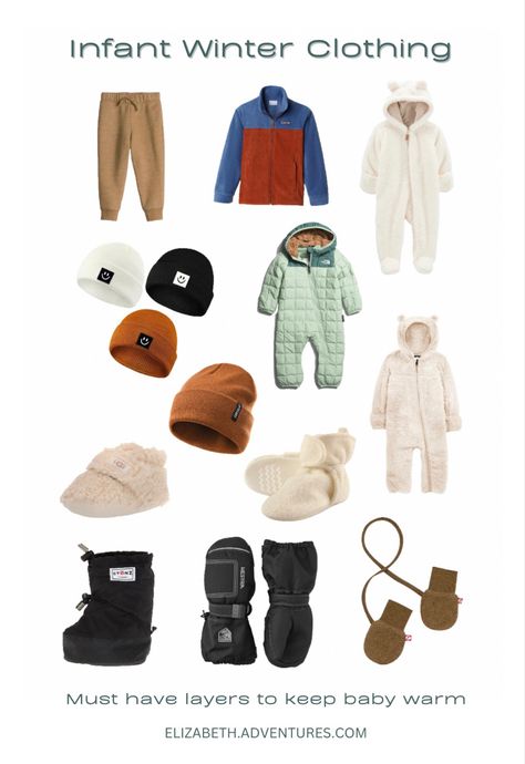 Newborn Cold Weather Outfits, Winter Baby Essentials, Newborn Winter Outfits, Baby Snow Outfit, Winter Hiking Outfits, Patagonia Baby Clothes, Newborn Winter, Baby Hiking, Infant Snowsuit