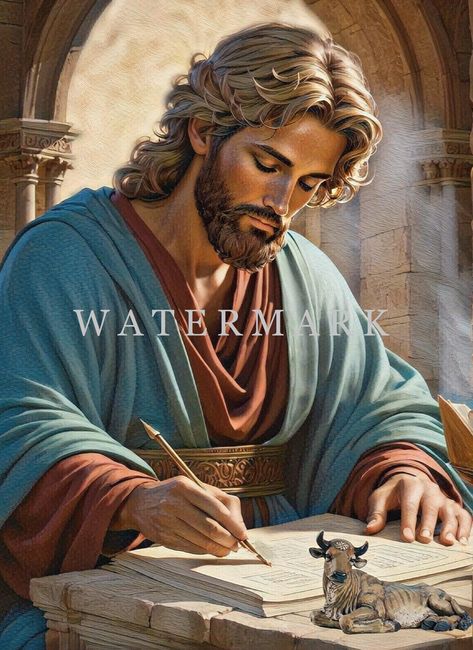 St. Luke the Evangelist Custom Digital Oil Painting DIGITAL DOWNLOAD UPON RECEIPT OF PAYMENT, DIGITAL PHOTO WILL BE AVAILABLE FOR DOWNLOAD WITH LINK PROVIDED The image you receive will not have any watermarks on it This is a custom digital oil painting of St. Luke the Evangelist created by Saints Alive Art Studio Angelic Artwork, Saint Luke The Evangelist, St Luke The Evangelist, St Mark The Evangelist, Mark The Evangelist, Luke The Evangelist, Holly Images, St Luke, Jesus Drawings