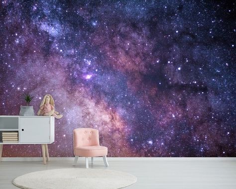 Blue Galaxy Wallpaper, Space Wall Mural, Galaxy Bedroom, Star Bedroom, Kindergarten Wallpaper, Star Clusters, Forest Wall Mural, Murals Wallpaper, Bedroom Murals