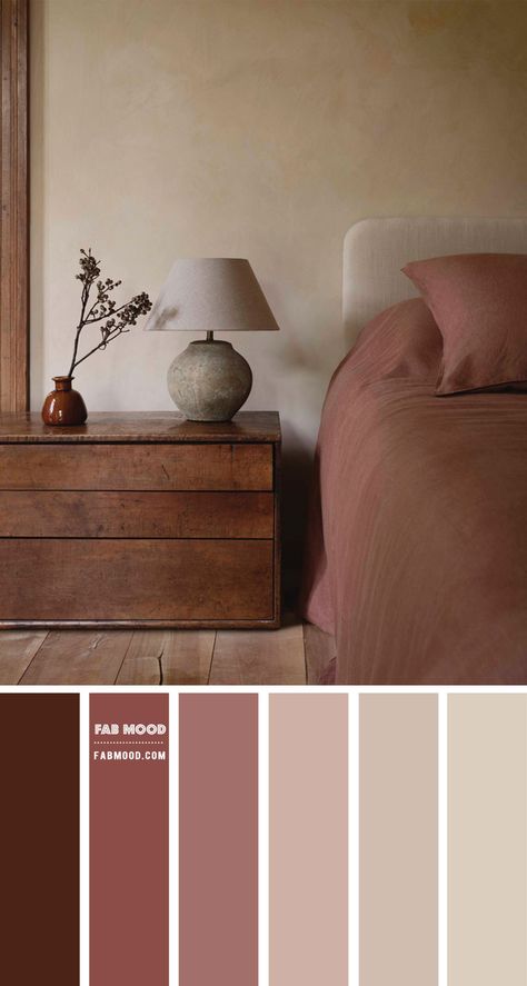 Earth Tone Bedroom Colour Scheme | Earthy Bedroom Decorating Ideas Bedroom Ideas Coffee Colour, Bedroom Color Schemes Earth Tones, Pink Beige Room Bedrooms, Earthy Coloured Bedroom, Warm Neutral Bedroom Furniture, Accent Wall Earth Tones, Soft Tone Bedroom, Earth Color Palette Bedrooms, Taupe Beige Bedroom