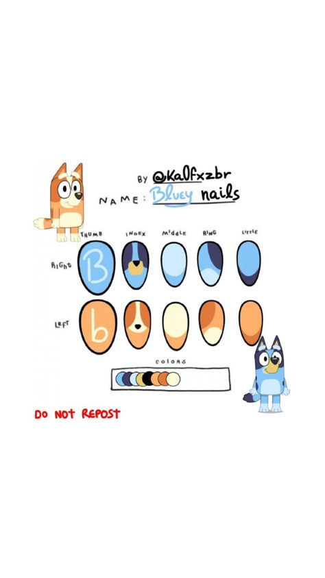 Bluey and bingo nails Bingo Nails, Cartoon Nail Designs, Bluey And Bingo, Cute Simple Nails, Acrylic Gel, Fabulous Nails, Simple Nails, Bingo, Cute Nails