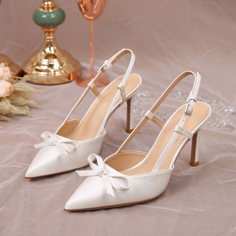 Faster shipping. Better service Summer Shoes Wedges, Heels Elegant, Shoes Bride, Wedding Shoes Bride, White Wedding Shoes, Dressy Shoes, Chunky Heel Shoes, Women Heels, Pointed Heels