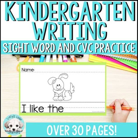 Kindergarten Writing | Sight Word and CVC Writing Practice | TPT Sight Word Kindergarten, Beginning Kindergarten, Cvc Practice, Coloring Practice, Kindergarten Writing Activities, Writing Sight Words, Beginning Of Kindergarten, Interactive Writing, Short Vowel Words