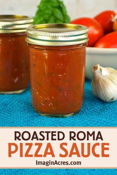 Make homemade pizza sauce with fresh ingredients while they are in season. The flavors in this homemade pizza sauce intensify by roasting the vegetables first resulting in a full flavored sauce that will elevate homemade pizza night. Click to learn how to make and can roasted Roma pizza sauce. Pizza Sauce Homemade Fresh Tomatoes, Canning Pizza Sauce, Roma Tomato Recipes, Homemade Pizza Night, Tomato Pizza Sauce, Pressure Canning Recipes, Pizza Roll, Home Canning Recipes, Canning Vegetables