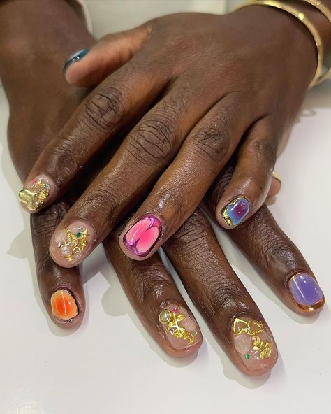 Gel Overlay Nails, Funky Nail Designs, Natural Nails Manicure, Natural Nail Designs, Nail Collection, Gel Overlay, Hippie Nails, Short Gel Nails, Hard Nails