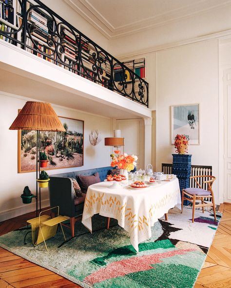 Inside the Sparkling Paris Home of Jewelry Designer Aurélie Bidermann | Architectural Digest | Architectural Digest Pink Velvet Sofa, Paris Holiday, Paris Flea Markets, Paris Home, Aurelie Bidermann, Her Office, Fashion Family, Colorful Ceramics, Deco Furniture