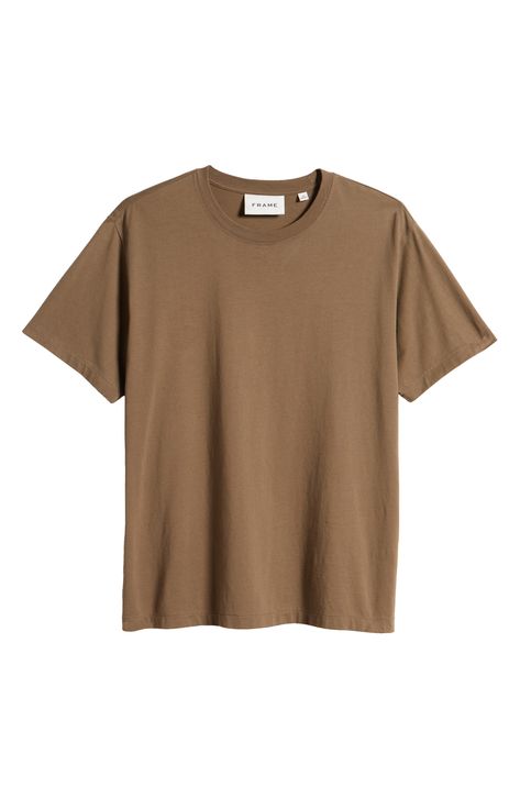 A tonal embroidered logo near the back hem keeps the branding subtle on this classic crewneck cut from soft, breathable cotton jersey. 28" length (size Medium) 100% cotton Machine wash, dry flat Made in Portugal Brown T Shirt, Frame Logo, Brown Shirt, Brown Tshirt, Cotton T Shirt, Mocha, Mockup, Cotton Tshirt, Portugal