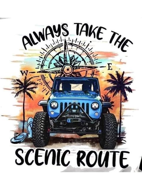 Jeep Tshirts, Adventure Shirt Design, Jeep Covers, Blue Jeep Wrangler, Jeep Art, Always Take The Scenic Route, Beach Jeep, Jeep Stickers, Jeep Shirts