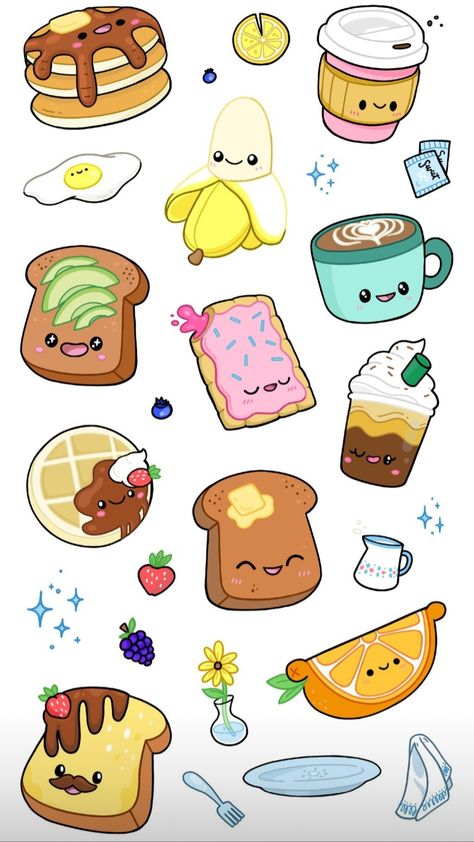 Cute Easy Doodles, Food Cartoon, Cute Food Drawings, Easy Doodles Drawings, Cute Doodles Drawings, Kawaii Doodles, Cute Kawaii Drawings, Book Art Diy, Cute Cartoon Drawings