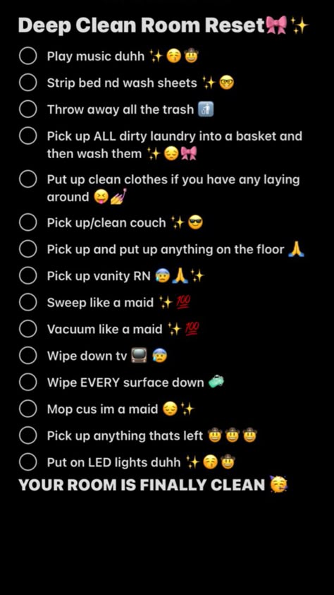 Deep Clean Room Checklist, Deep Cleaning Room Checklist, Deep Cleaning Bedroom Checklist, Cleaning Bedroom Checklist, Deep Clean Room, Clean Room Motivation, Clean Room Checklist, Good Apps For Iphone, Room Cleaning Tips