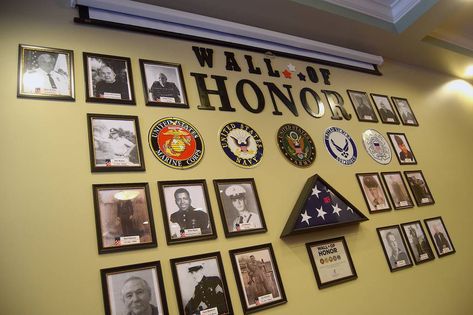 Wall of Honor Wall Of Honor Ideas, Memorial Wall, Wall Of Honor For Veterans Ideas, Veteran Wall Of Honor Ideas, Veterans Wall Of Honor Ideas, Veterans Wall Of Honor, Wall Of Honor For Veterans, Military Housing Decorating, Happy Birthday Marines