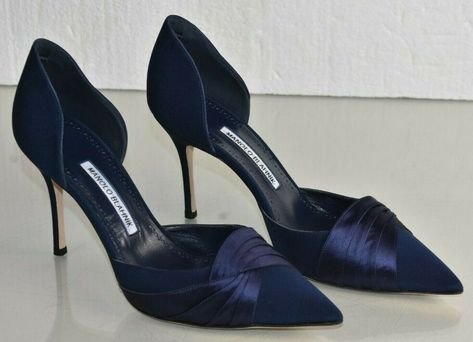 Blue Satin Shoes, Blue Pumps Heels, Manolo Blahnik Blue, Navy Blue Heels, Navy Heels, Heels Aesthetic, Manolo Blahnik Heels, Satin Shoes, Satin Heels