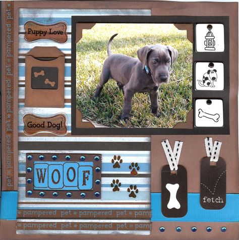 like the images next to photo and corners... I would put more photos along the bottom. And, photos could go in pockets...bottom right. Pet Sayings, Scrapbooking Pets, Dog Scrapbook Layouts, Pet Scrapbook Layouts, Dog Scrapbook, Cutest Puppy Ever, Pet Scrapbook, Box Photo, Album Scrapbooking