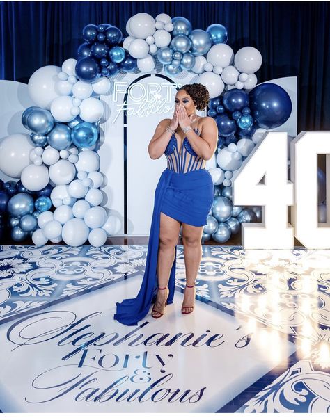 Blue And White 40th Birthday Party, 40th Bday Backdrop Ideas, 40th Birthday Color Schemes, Blue 40th Birthday Party Ideas, 40 Shades Of Blue Birthday Party, 40th Dinner Party Ideas, 50 Shades Of Blue Birthday Party, 40th Birthday Decoration Ideas For Women, Backyard Party Ideas For Adults