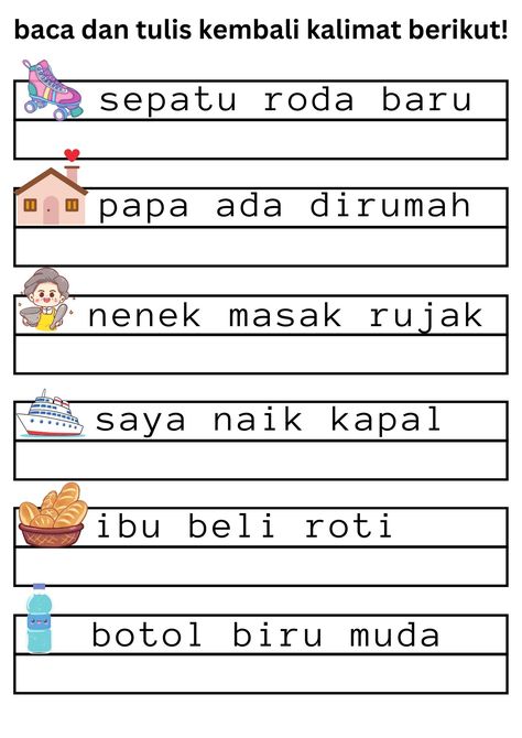 lembar kerja untuk melatih tulisan anak agar lebih terbiasa. Worksheet Anak Tk, Soal Anak Tk, Pelajaran Tk, School Kids Activities, Preschool Activities Printable, Chinese Language Words, Preschool Fine Motor Activities, Teaching Reading Comprehension, Pre Reading Activities