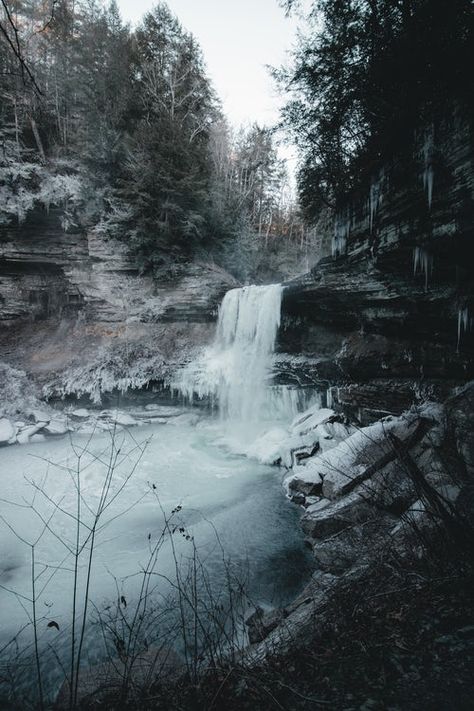 Waterfall Wallpaper, Free Nature, Water Aesthetic, Brown Wall, Wall Photo, Snow Village, White Sky, Winter Scenery, Ex Machina