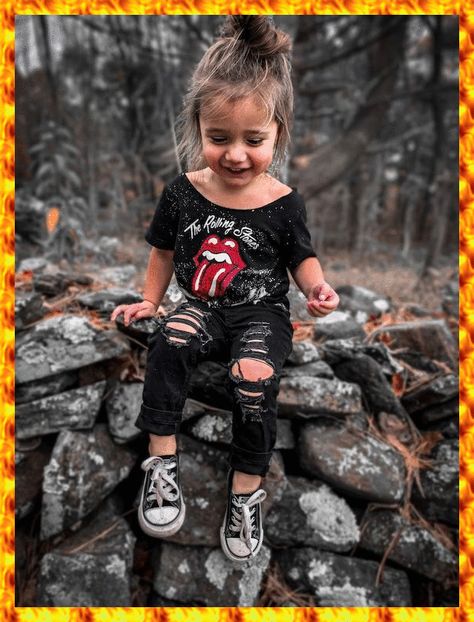 Grunge Baby Outfits, Camisa Rock, Edgy Kid, Kid Outfits, Toddler Jeans, Toddler Girl Style