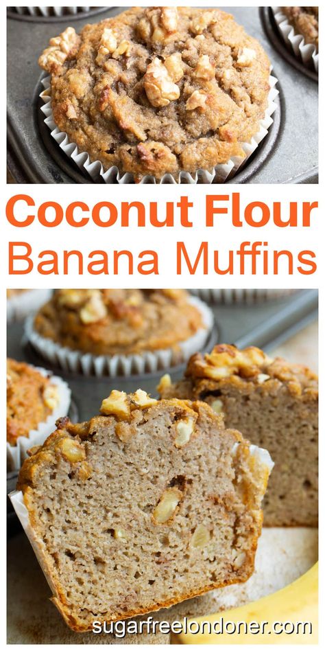 These easy coconut flour banana muffins are packed with banana flavour! They require only 5 minutes of prep and are ready to eat in 30 minutes. Soft, moist and fluffy, these gluten-free banana muffins are a nourishing, healthy breakfast or snack. Coconut Flower Muffins, Coconut Flour Banana Bread Muffins, Healthy Coconut Flour Muffins, Coconut Flour Muffin Recipes, Paleo Coconut Flour Recipes, Banana Muffins With Coconut Flour, Banana Bread Coconut Flour, Banana Bread With Coconut Flour, Low Carb Banana Muffins