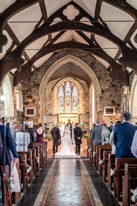 I love photographing church weddings - the architecture & allure of the building always stands out beautifully. This old English church was the setting for Hannah & Scott's Shropshire wedding, featuring old rustic beams & stained glass windows. 💒💍 Old English Wedding, Old Church Wedding, Rustic Church Wedding, Traditional Church Wedding, Rustic Beams, Church Wedding Ceremony, Church Weddings, Colorful Wedding Flowers, Stained Glass Church