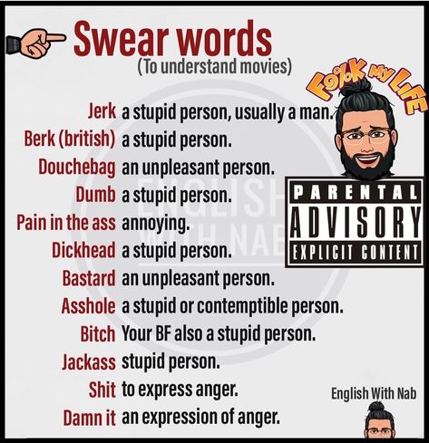 Bad Words In English, American Slang Words, Swear Words Quotes, Words In Different Languages, Tatabahasa Inggeris, English Word Book, English Transition Words, Swear Words, New Vocabulary Words