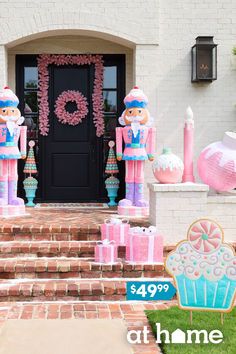 No matter where you live, make your yard a winter wonderland and be the talk of the block. Find holiday garland, wreaths, yard stakes, porch décor and oversized statement pieces. Shop outdoor Christmas décor at The Home & Holiday Superstore, At Home. Pastel Christmas Wrapping, Candy Land Nutcracker, Glitterville Christmas Tree, Candyland Christmas Ideas, White Theme Christmas Decor, Candy Christmas Decorations Outdoor, Candyland Tablescape, Outdoor House Christmas Decorations, Pink Christmas Outdoor