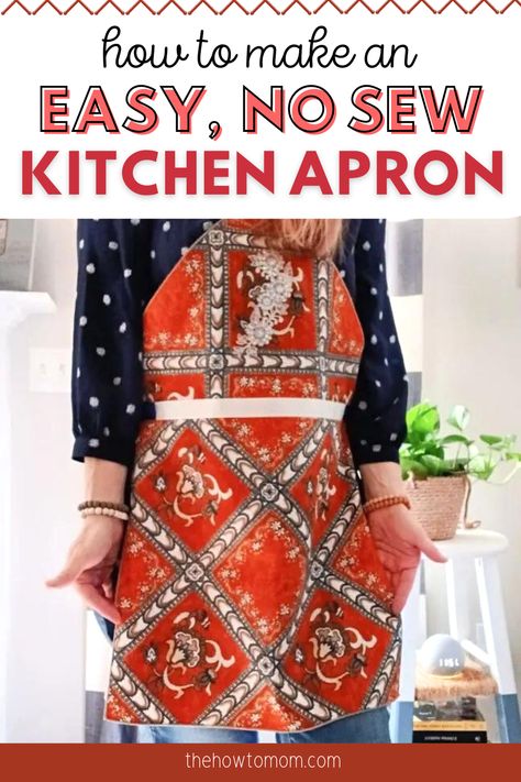 How To Sew Apron, Easy Aprons To Sew, Easy Apron Pattern Free, No Sew Apron, Aprons Diy Patterns, Sew Apron, Diy Aprons, Apron Craft, Diy Crafts To Do At Home