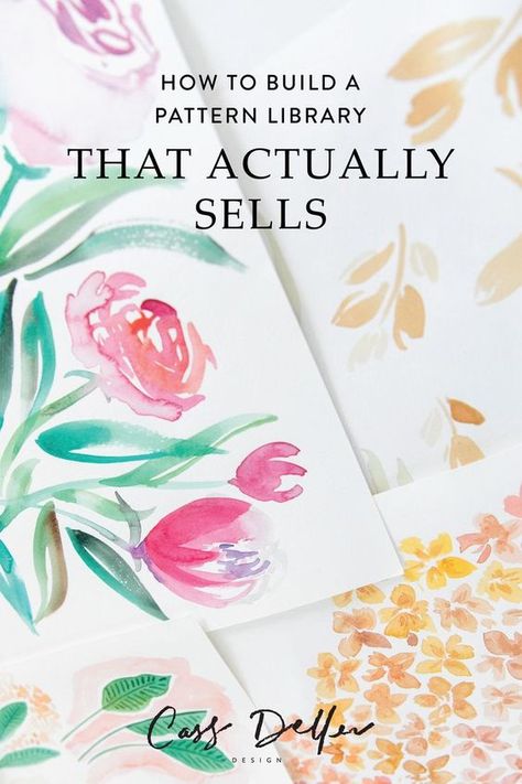 Discover how I built a pattern library of my designs and how I've sold over 300 patterns through my online pattern library. Most importantly you;ll learn how to build your own pattern library that actually sells! #smallbusinesstools #artisttools #brandingtools #patterndesign #artist #designtools #designtips Watercolour Prints Pattern, How To Become A Surface Pattern Designer, Patterns With Watercolor, Print Your Own Fabric, How To Design Patterns, Watercolour Pattern Design, Art Licensing Sell Sheet, Learn Pattern Making, Floral Designs Pattern