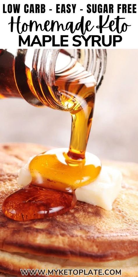 Make this keto maple syrup with zero carbs, it's rich and perfect for drizzling over keto pancakes, waffles, or chaffles! Create a sugar-free maple syrup that tastes just like the real thing but without the carbs. If you love your keto pancakes soaked in syrup, give this easy recipe a try. Keto Syrup Recipe, Sugar Free Syrup Recipe, Keto Maple Syrup, Pancake Syrup Recipe, Maple Syrup Recipe, Sugar Free Pancake Syrup, Peppermint Syrup, Maple Syrup Recipes, Sugar Free Sweets