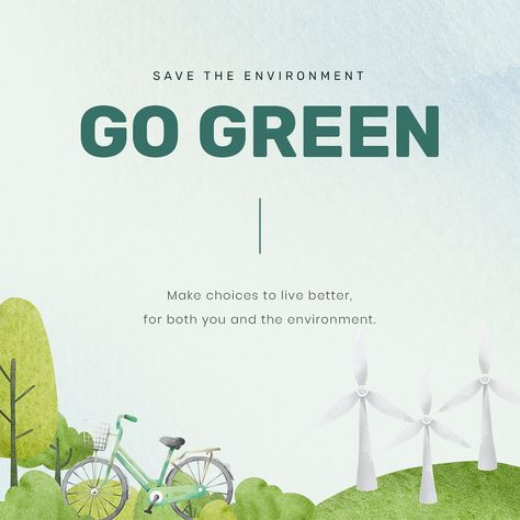 Editable environment template psd for social media post with go green text in watercolor | premium image by rawpixel.com / Porpla mana About Environment, Digital Portrait Illustration, Save Environment, Eco Green, Green Environment, World Environment Day, Environment Day, Green Energy, Save Earth