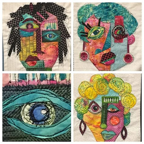 Fabric Art Collage, Konst Designs, Upcycling Clothes, Quilted Projects, Portrait Embroidery, Art Retreats, Textiles Projects, Textile Fiber Art, Fabric Inspiration