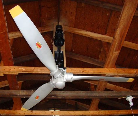 Picture of Airplane propeller ceiling fan Plane Hanger, Airplane Furniture, Airplane Ceiling Fan, Propeller Decor, Aircraft Furniture, Vintage Airplane Decor, Aviation Room, Hangar Home, Hanger House