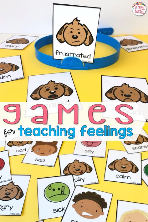 A great game to work on identifying emotions is matching similar faces up with these interactive games for teaching feelings. Check out these 3 teaching feelings games to make the learning process of this important social skill fun and engaging. These teaching feelings games are great to use in your next social skills group with kindergarten, first grade, or even second grade students learning social emotional life skills. Social Emotional Activities For Kindergarten, Emotions Matching Game, Feelings Provocations, Kindergarten Social Emotional Activities, Social Emotional Learning Activities Preschool, Preschool Social Emotional Activities, Emotion Preschool, Feelings And Emotions Preschool, Emotions Kindergarten