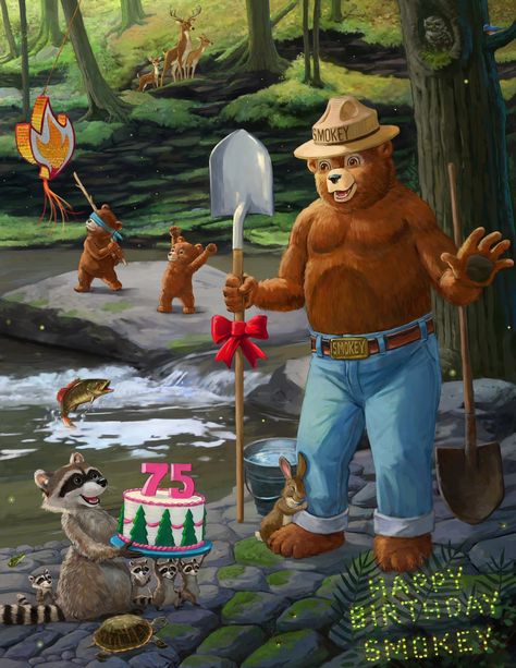 Forest Service - Smokey Bear 75th Birthday Fire Safety For Kids, Happy 75th Birthday, Smokey Bear, Us Forest Service, Wildland Firefighter, Smokey The Bears, Fire Prevention, 75th Birthday, Nature Posters