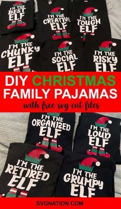 Elf Family Christmas Pajamas Christmas Shirts Vinyl, Diy Elf, Diy Christmas Shirts, Personalized Christmas Shirts, Elf Family, Christmas Pjs Family, Xmas Table, Cricut Christmas Ideas, Christmas Cricut