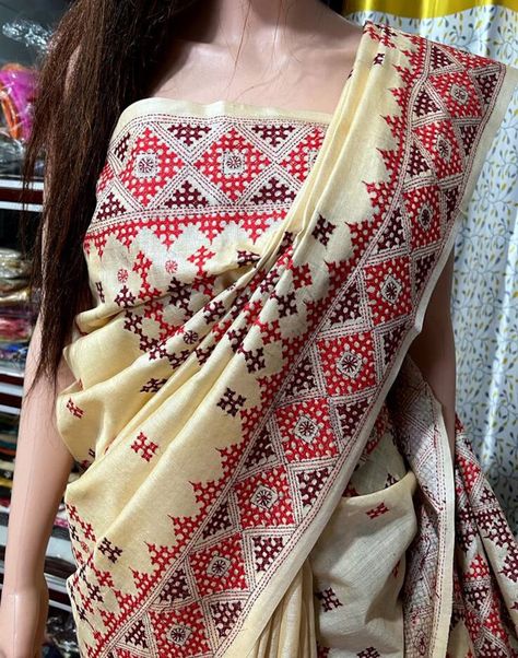 Exclusive Hand Embroidery Silk Saree Kutch Work Saree, Kantha Work Sarees, Stitch Saree, Kutch Work, Kantha Embroidery, Pure Silk Saree, Embroidery Saree, Tussar Silk Saree, Work Sarees