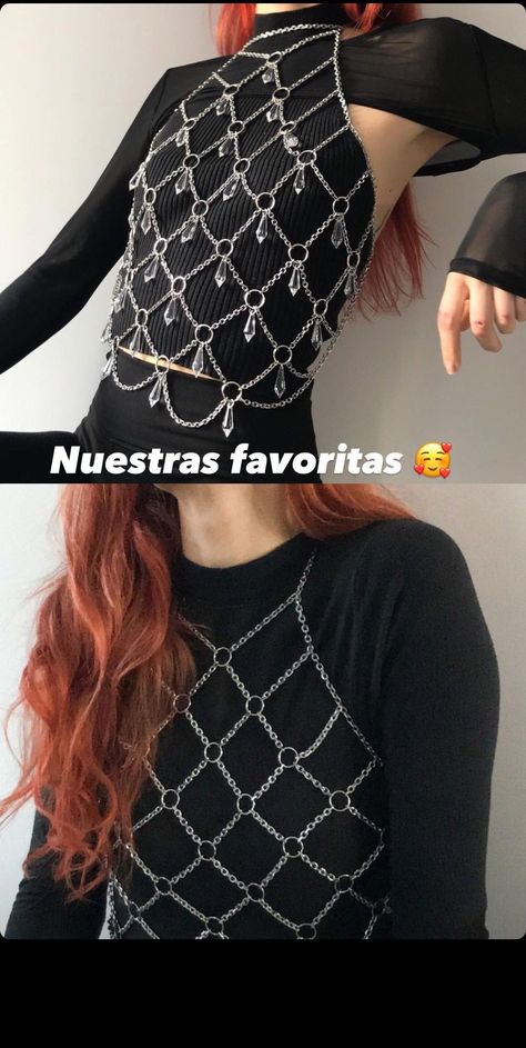 Chain Harness Outfit, Diy Chain Top, Chainmail Harness, Chainmail Clothing, Beads Clothes, Chainmail Jewelry, Diy Vetement, People Talking, Shirt Diy