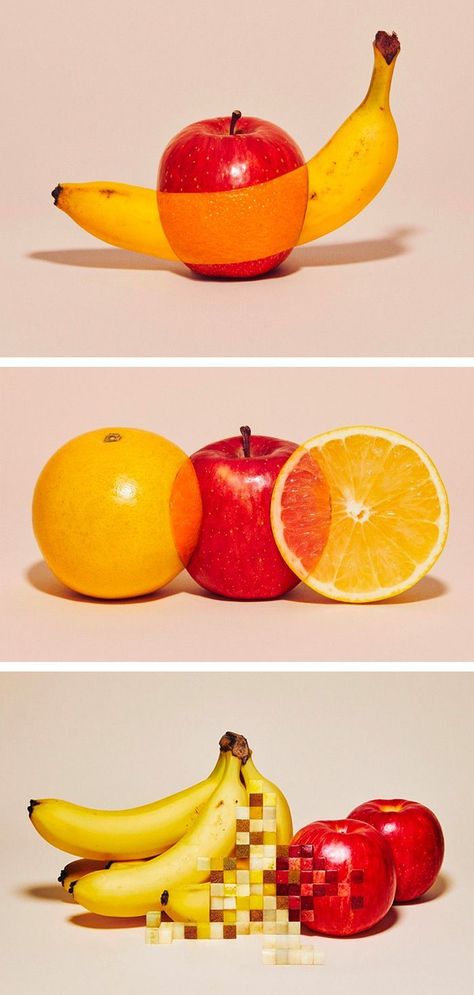 Fruits Photography Creative, Fruit Collage Art, Fruit Design Ideas, Food Photoshop, Yuni Yoshida, Fruits Composition, Fruit Composition, Unusual Fruits, Fruits Photography