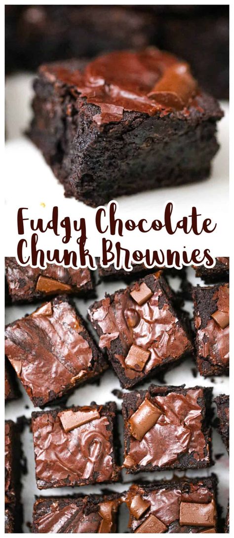 Fudgy Chocolate Chunk Brownies From Scratch Brownies, Scratch Brownies, Chocolate Chunk Brownies, Homemade Brownies Easy, Homemade Cake Recipes Chocolate, Fudgy Brownie Recipe, Black Color Hairstyles, Color Hairstyles, Chocolate Chunk