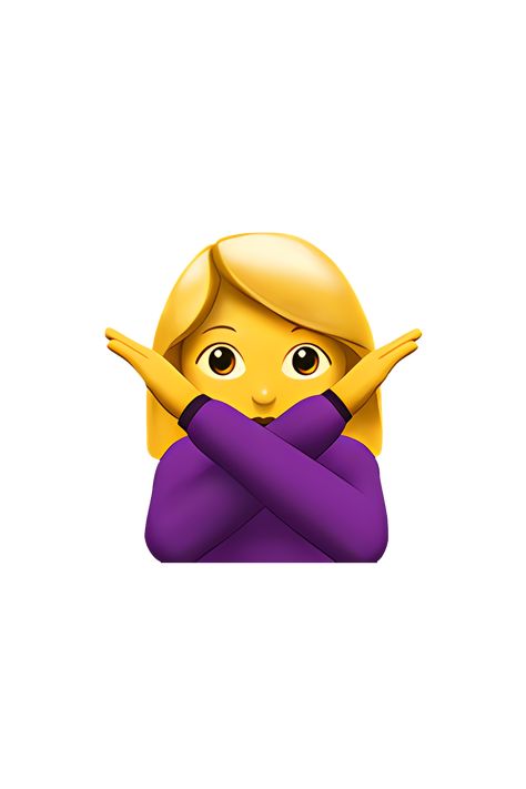 The emoji 🙅‍♀️ depicts a woman with her arms crossed in front of her body, forming an "X" shape. She has a serious expression on her face and her head is slightly tilted to the side. This gesture is commonly used to indicate a negative response or to reject something. Iphone Emojis Black Background, Ios Emoji Iphone, Emot Iphone, Iphone Emoji Png, No Emoji, Emoji Ip, Emoji People, Iphone Png, Emoji Man