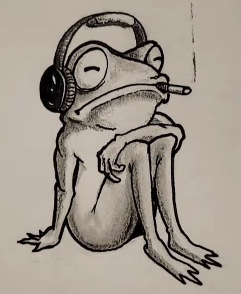 Goofy Frog Tattoo, Wizard Frog Drawing, Old Cartoon Drawings, Cartoon Frog Tattoo, Drawing Ideas Frogs, Little Frog Drawing, Funny Frog Drawings, Drawings Of Frogs, Frog Drawing Sketches