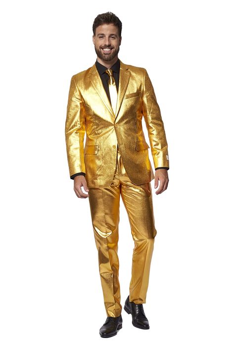 PRICES MAY VARY. 100% Polyester Imported Button closure Machine Wash METALLIC PARTY SUIT: Show you are worth your weight in gold. No matter the occasion, let's go all out with this statement suit and be the life of the party. CHECK YOUR SIZE: Our suits are outstanding in any situation, so make sure to measure yourself! You don’t want to ruin the party with a small suit, do you? Check the measure guide within the images and make sure you receive a size that suits you! The Suit fitting is Slim Fit Golden Suit Men, Gold Suits For Men, Gold Suit Men, Crazy Suits, Golden Suit, Style Année 80, Christmas Party Costume, Suit With Jacket, Holiday Suits