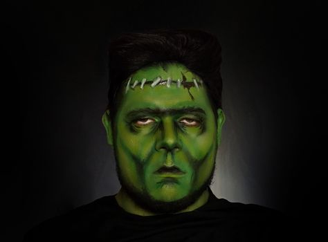 Frankenstein makeup Frankenstein Face Paint Men, Frankenstein Makeup For Men, Frankenstein Face Paint, Frankenstein Makeup, Guy Face, Mad Scientist Halloween, Amazing Halloween Makeup, Male Makeup, Halloween 2024