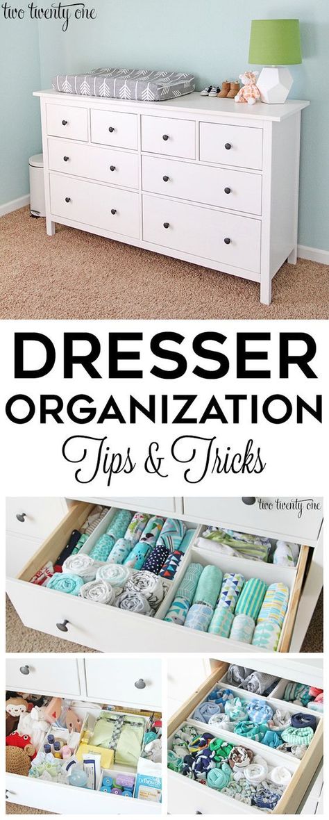 GREAT tips and tricks for an organized dresser, especially a nursery dresser! Nursery Dresser Organization, Baby Nursery Organization, Baby Room Organization, Nursery Dresser, Nursery Closet, Dresser Organization, Nursery Organization, Hemnes, Baby Organization