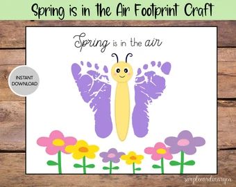 Easter Footprint Craft | Etsy Easter Footprint Crafts, Butterfly Footprints, Daycare Projects, Nanny Ideas, Spring Toddler Crafts, Spring Arts And Crafts, Springtime Crafts, Grandma Ideas, Toddler Craft