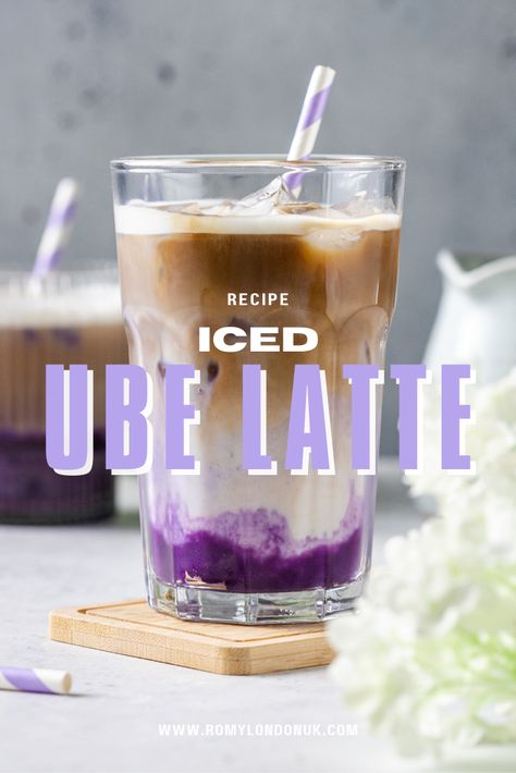 creamy and frothy base of ube milk and espresso, it's a fun and tasty way to enjoy your morning coffee and also a great afternoon pick-me-up. Barista Drinks, Ube Recipe, Ube Latte, Vegan Drinks Recipes, Ube Recipes, Korean Drinks, Korean Coffee, Coffee And Walnut Cake, Specialty Drinks